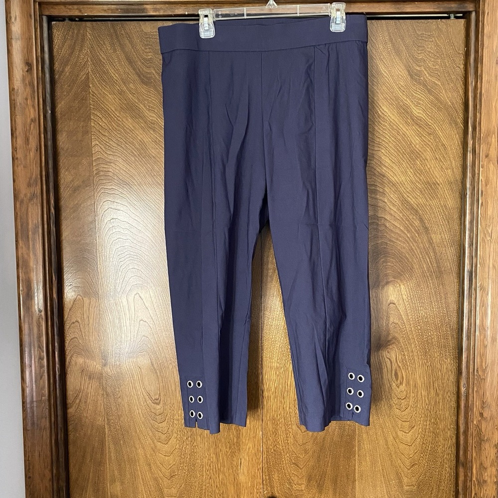 Cactus + Pearl Large Blue Embellished Straight Wide Leg Pants Elastic Waist Gem